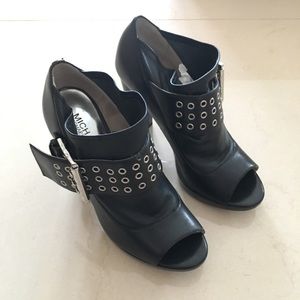Michael Kors Black Leather Peep Toe Dress Boots